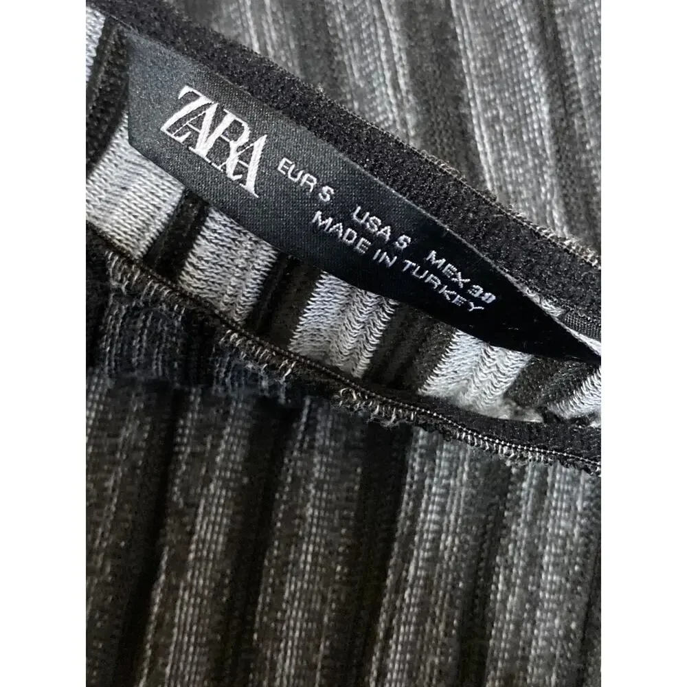 Zara Men Black Gray Striped Long Sleeve Textured Crew Neck T Shirt Tee Top Sz S